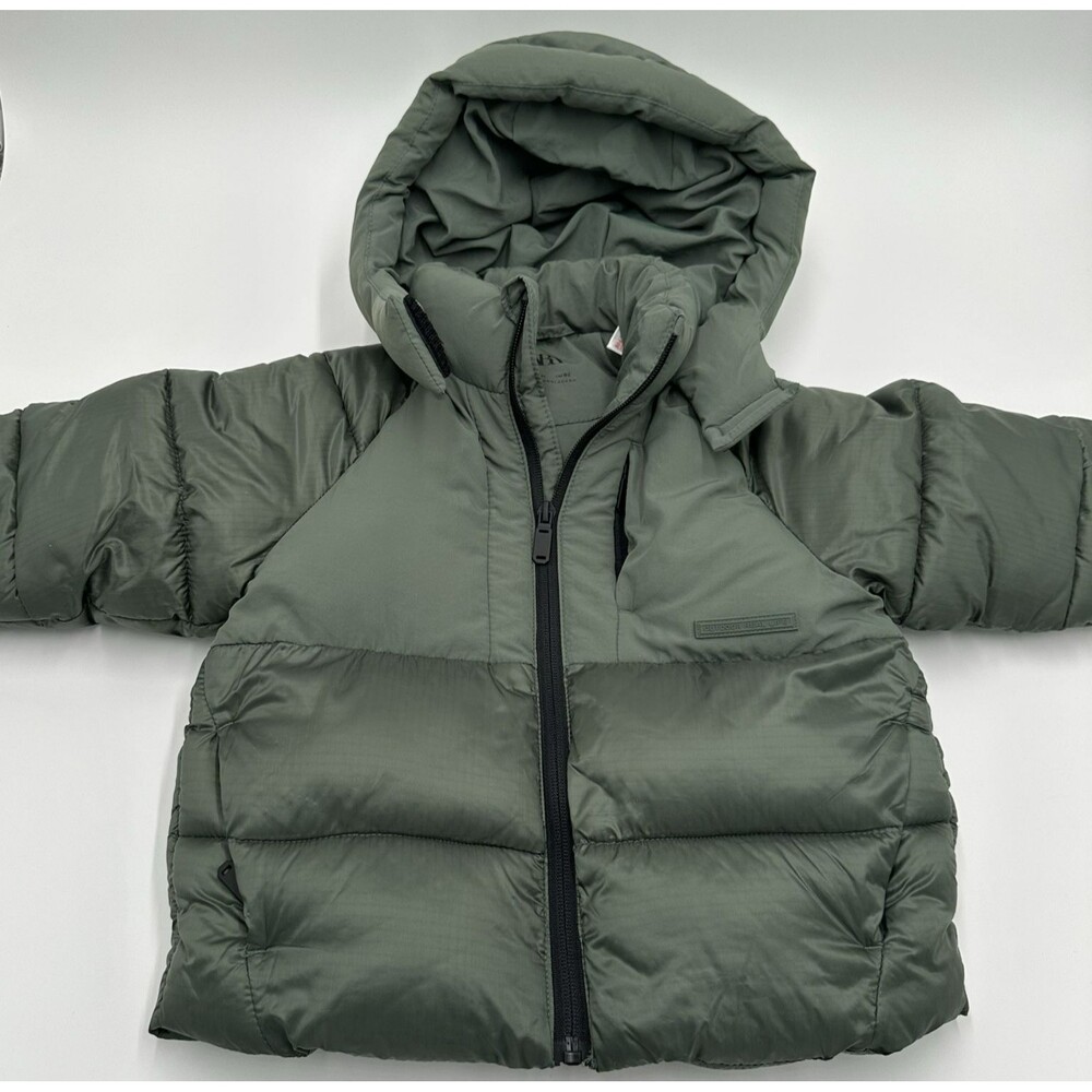 Zara Kids Toddler Green Puffer Coat Size 2 Years Hooded Winter Girls Zip Front
